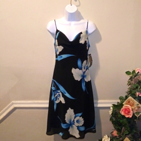 Positive Attitude Dresses & Skirts - Vintage 90's/Y2K NWT Positive Attitude Black, Blue & Ivory Orchid Slip Dress
